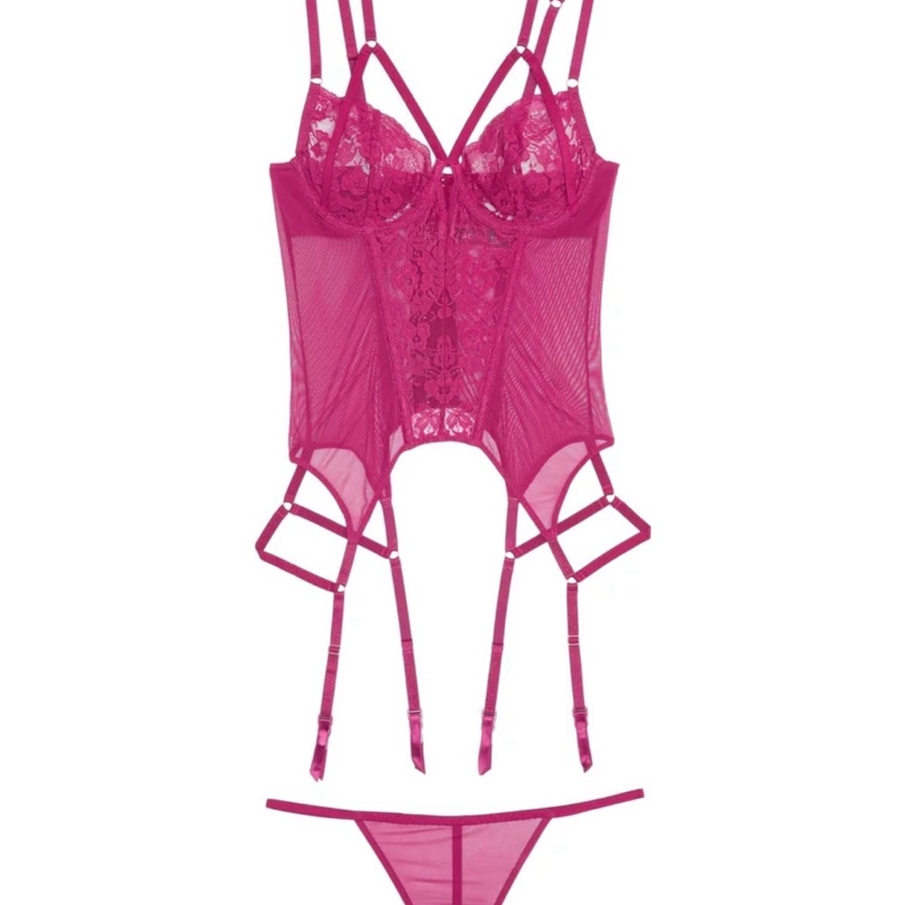 Adore Me Fuchsia Lace Bustier Set NWT